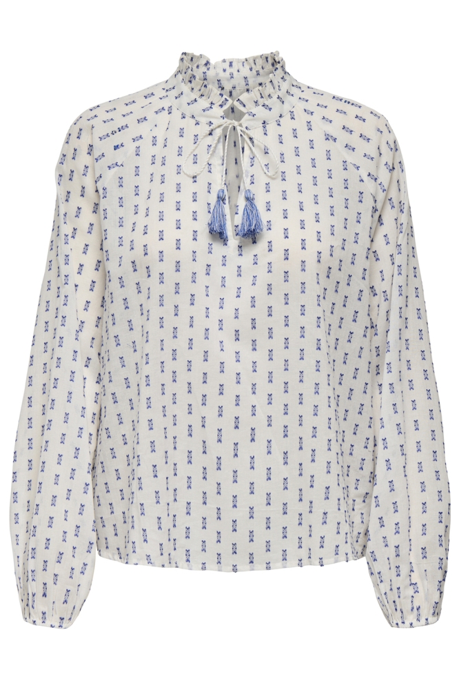 ONLGISELLE L/S O-NECK TIE SHIRT OX 15365878 CLOUD DANCER/BLUE DOBBY